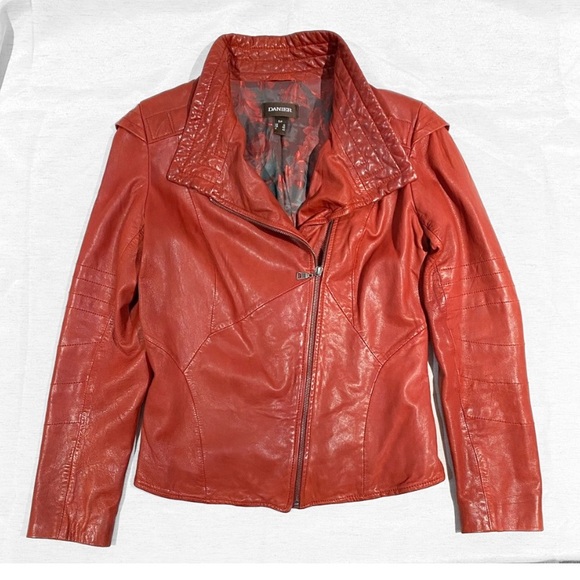 Danier Jackets & Blazers - Danier Red Genuine Lambskin Leather Moto Jacket - Like New